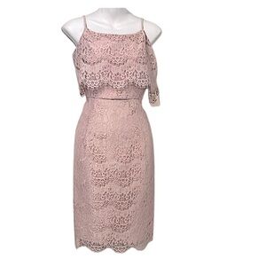 Nannette Lepore Light Soft Baby Powder Pink Coral Lace Sleeveless Cocktail Dress
